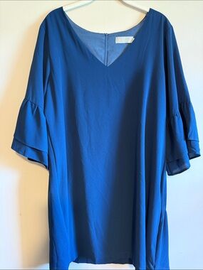 V-Neck Flutter Sleeve Tunic Top - Royal Blue